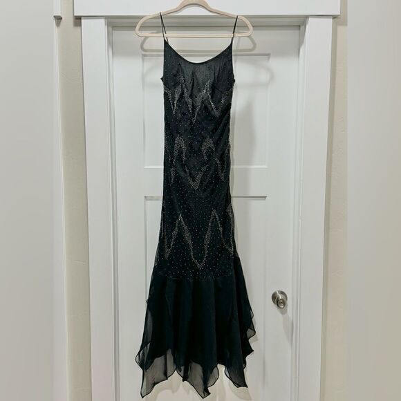 Black Chiffon V-back Sleeveless All Over Beaded Evening Dress/Party Dress - Picture 7 of 13